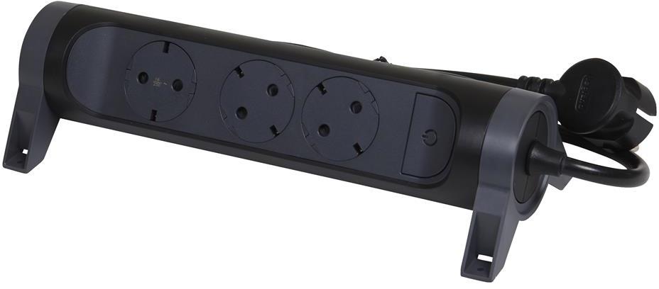 Разклонител ЧЕРЕН 3x2P+E с кабел 1.5 метра / 3x1.5мм2 Premium NEW Legrand