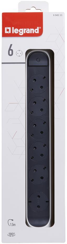 Разклонител БЯЛ 6x2P+E с кабел 1.5 метра / 3x1.5мм2 Premium NEW Legrand