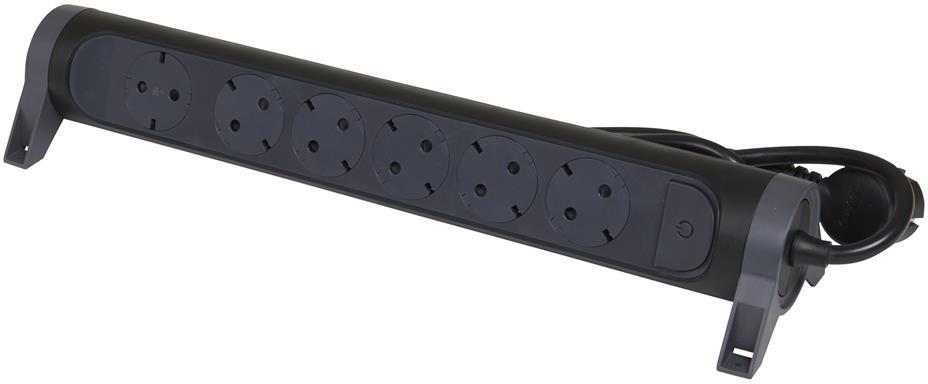 Разклонител ЧЕРЕН 6x2P+E с кабел 1.5 метра / 3x1.5мм2 Premium NEW Legrand