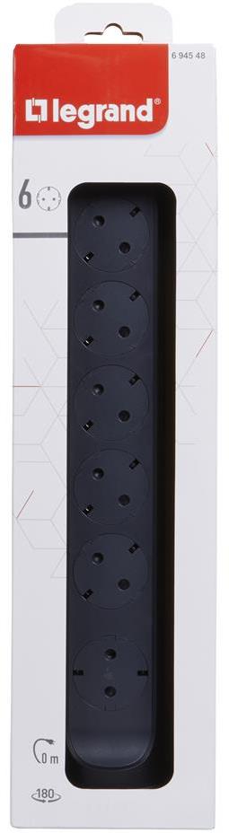 Разклонител ЧЕРЕН 6x2P+E без кабел Premium NEW Legrand