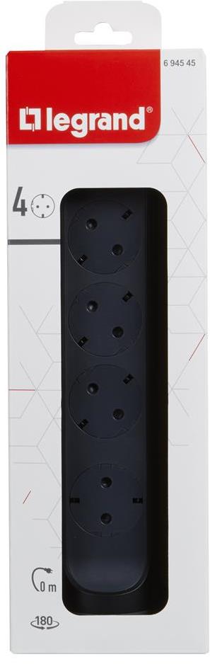 Разклонител ЧЕРЕН 4x2P+E без кабел Premium NEW Legrand