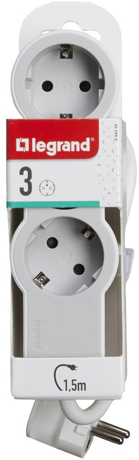 Разклонител БЯЛ 3x2P+E с кабел 1.5 метра / 3x1.5мм2 Standard NEW Legrand