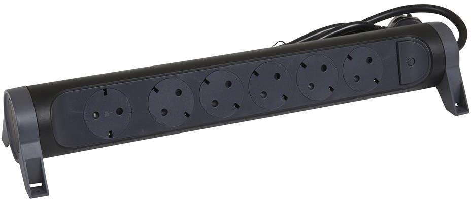 Разклонител ЧЕРЕН 6x2P+E с кабел 1.5 метра / 3x1.5мм2 Premium NEW Legrand