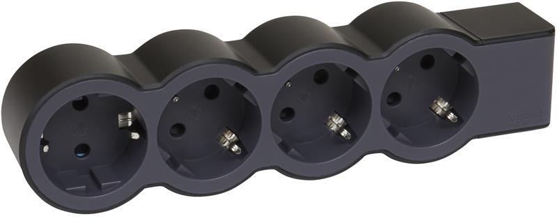 Разклонител ЧЕРЕН 4x2P+E без кабел Standard NEW Legrand