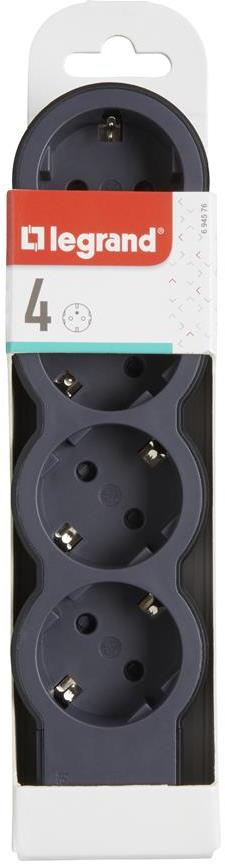 Разклонител ЧЕРЕН 4x2P+E без кабел Standard NEW Legrand