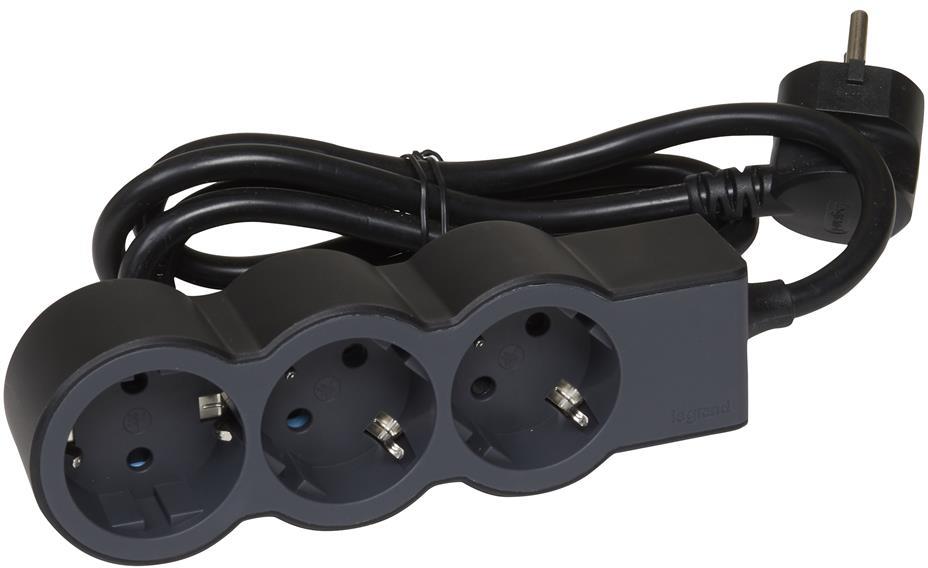 Разклонител ЧЕРЕН 3x2P+E с кабел 5 метра / 3x1.5мм2 Standard NEW Legrand