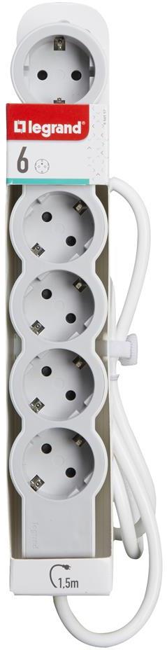 Разклонител БЯЛ 6x2P+E с кабел 1.5 метра / 3x1.5мм2 Standard NEW Legrand