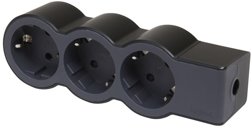 Разклонител ЧЕРЕН 3x2P+E без кабел Standard NEW Legrand