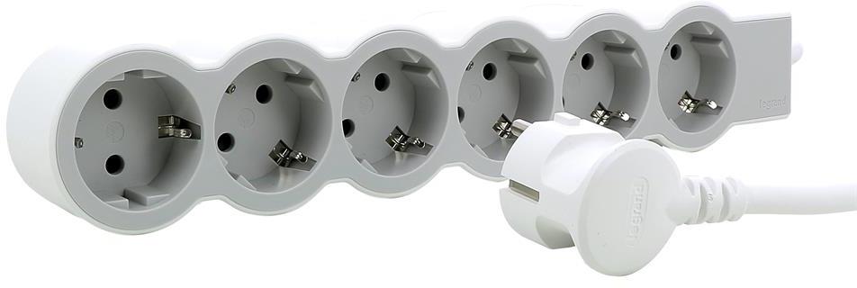 Разклонител БЯЛ 6x2P+E с кабел 3 метра / 3x1.5мм2 Standard NEW Legrand
