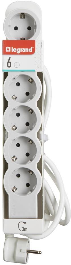 Разклонител БЯЛ 6x2P+E с кабел 3 метра / 3x1.5мм2 Standard NEW Legrand