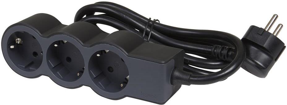 Разклонител ЧЕРЕН 3x2P+E с кабел 1.5 метра / 3x1.5мм2 Standard NEW Legrand