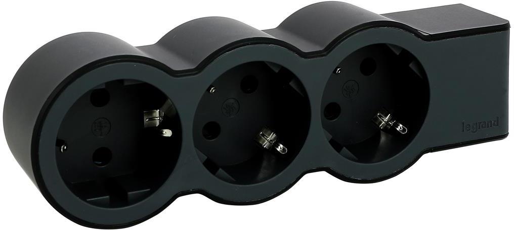 Разклонител ЧЕРЕН 3x2P+E без кабел Standard NEW Legrand