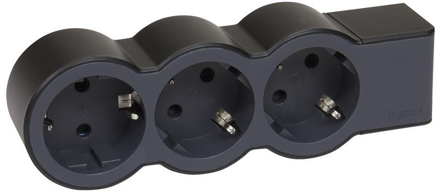 Разклонител ЧЕРЕН 3x2P+E без кабел Standard NEW Legrand