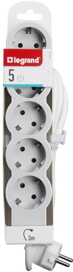 Разклонител БЯЛ 5x2P+E с кабел 3 метра / 3x1.5мм2 Standard NEW Legrand