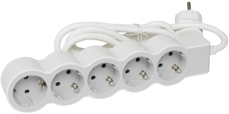 Разклонител БЯЛ 5x2P+E с кабел 1.5 метра / 3x1.5мм2 Standard NEW Legrand