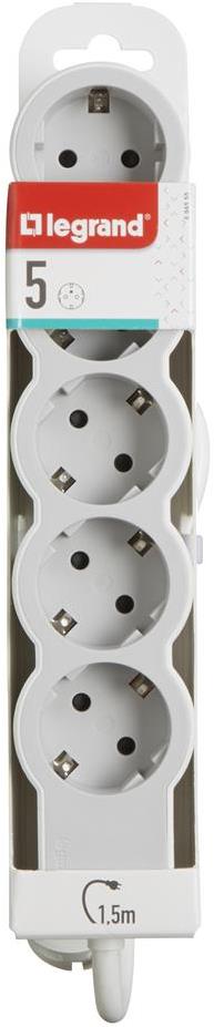 Разклонител БЯЛ 5x2P+E с кабел 1.5 метра / 3x1.5мм2 Standard NEW Legrand