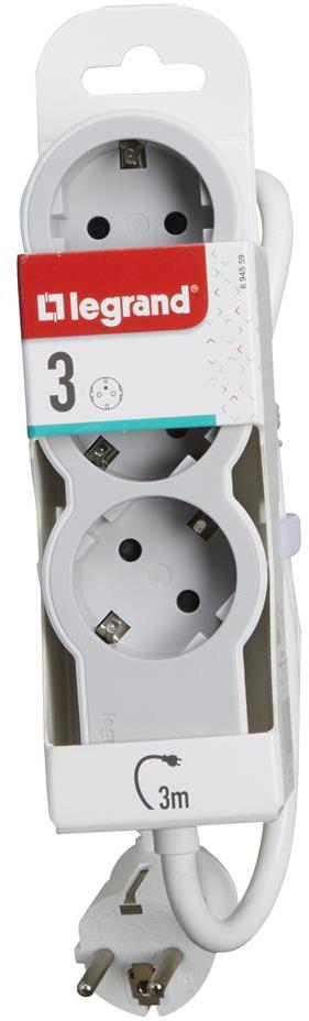 Разклонител БЯЛ 3x2P+E с кабел 3 метра / 3x1.5мм2 Standard NEW Legrand