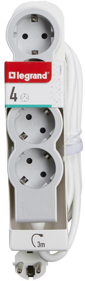 Разклонител БЯЛ 4x2P+E с кабел 3 метра / 3x1.5мм2 Standard NEW Legrand
