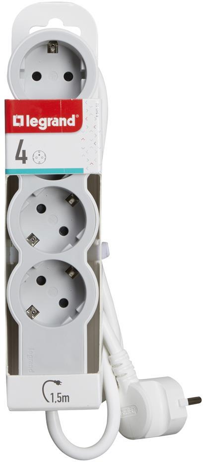 Разклонител БЯЛ 4x2P+E с кабел 1.5 метра / 3x1.5мм2 Standard NEW Legrand