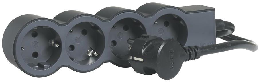 Разклонител ЧЕРЕН 4x2P+E с кабел 5 метра / 3x1.5мм2 Standard NEW Legrand