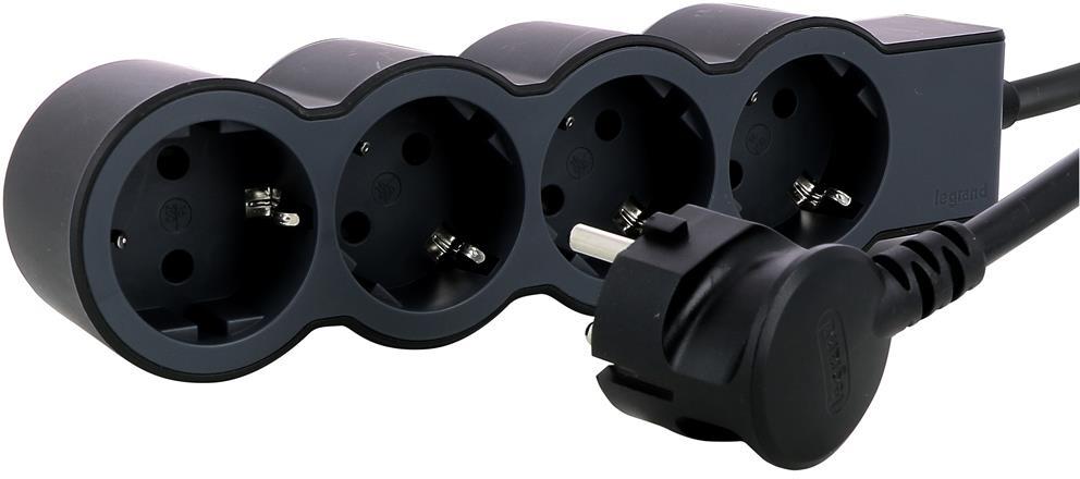 Разклонител ЧЕРЕН 4x2P+E с кабел 3 метра / 3x1.5мм2 Standard NEW Legrand