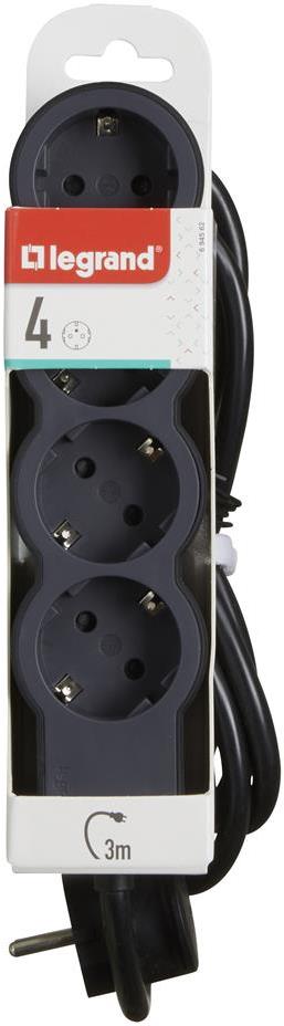 Разклонител ЧЕРЕН 4x2P+E с кабел 3 метра / 3x1.5мм2 Standard NEW Legrand