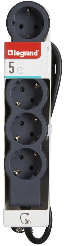 Разклонител ЧЕРЕН 5x2P+E с кабел 3 метра / 3x1.5мм2 Standard NEW Legrand
