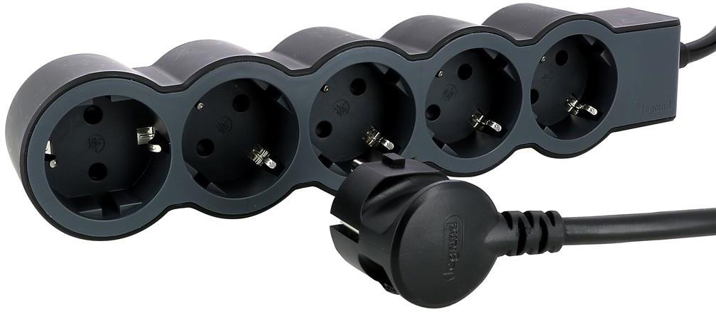 Разклонител ЧЕРЕН 5x2P+E с кабел 1.5 метра / 3x1.5мм2 Standard NEW Legrand