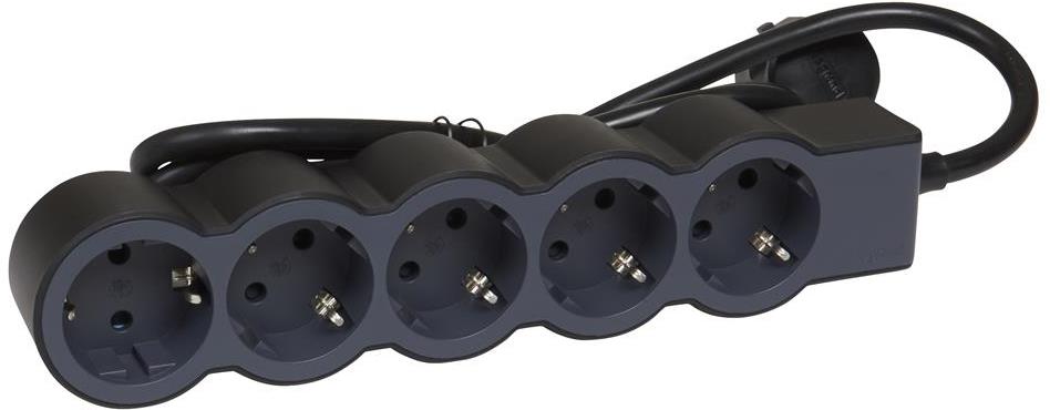 Разклонител ЧЕРЕН 5x2P+E с кабел 1.5 метра / 3x1.5мм2 Standard NEW Legrand