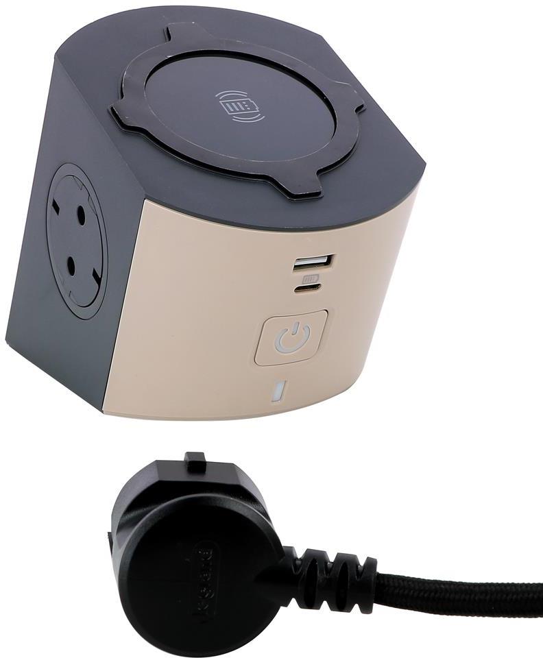 Разклонител кафяв 2x2P+E с кабел 2 метра с безжично зарядно 10W и USB A+C 3A 15W Corner NEW Legrand