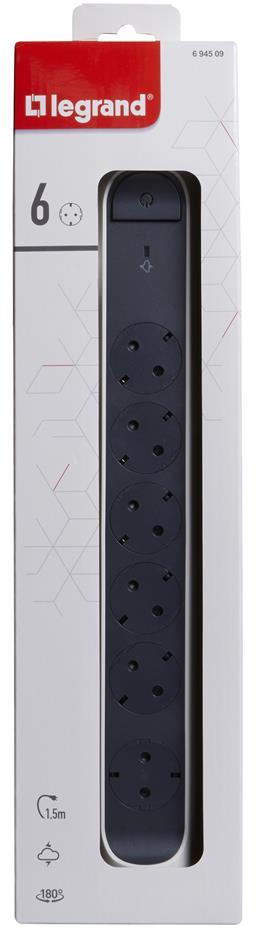 Разклонител БЯЛ 6x2P+E с кабел 1.5 метра с гръмозащита Premium NEW Legrand