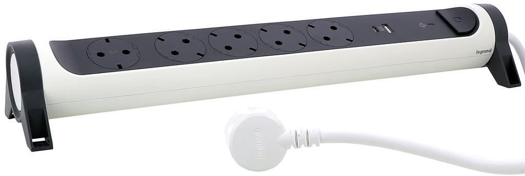 Разклонител БЯЛ 5x2P+E с кабел 1.5 метра с гръмозащита и USB A+C 3A 15W Premium NEW Legrand