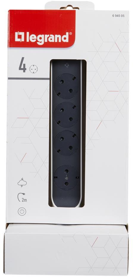 Колона бяла 4x2P+E с кабел 2 метра с гръмозащита Corner NEW Legrand