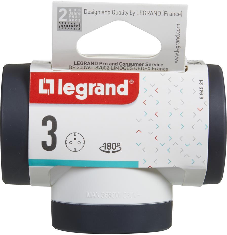 Адаптер за контакт 3х Шуко Т-образен въртящ бял NEW Legrand