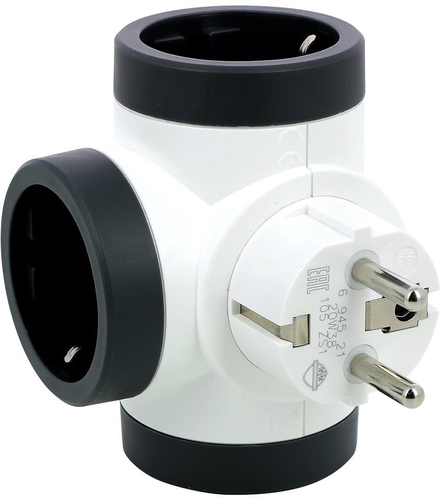 Адаптер за контакт 3х Шуко Т-образен въртящ бял NEW Legrand