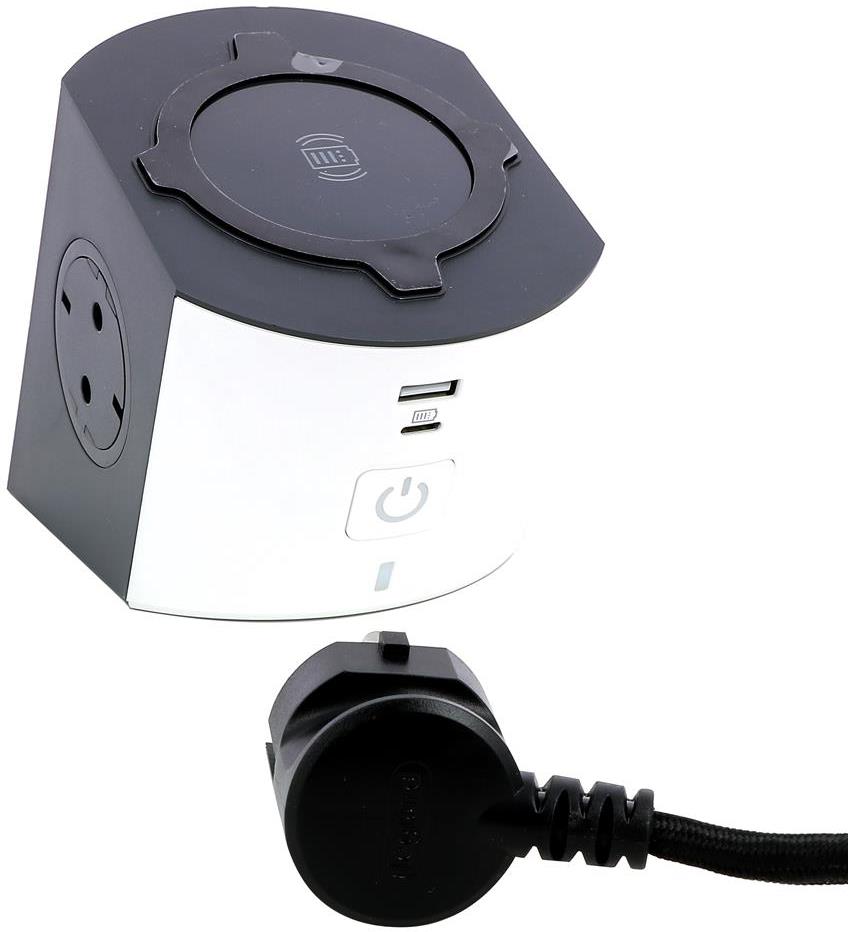 Разклонител бял 2x2P+E с кабел 2 метра с безжично зарядно 10W и USB A+C 3A 15W Corner NEW Legrand