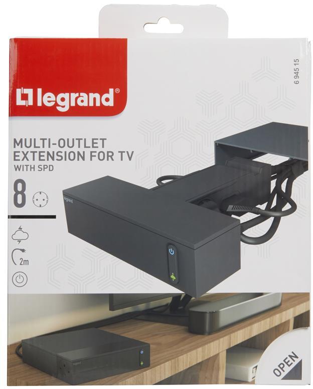 Разклонител TV ЧЕРЕН 4x2P+E + 4x2P с кабел 2 метра с гръмозащита Corner NEW Legrand