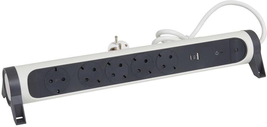 Разклонител БЯЛ 5x2P+E с кабел 1.5 метра с гръмозащита и USB A+C 3A 15W Premium NEW Legrand