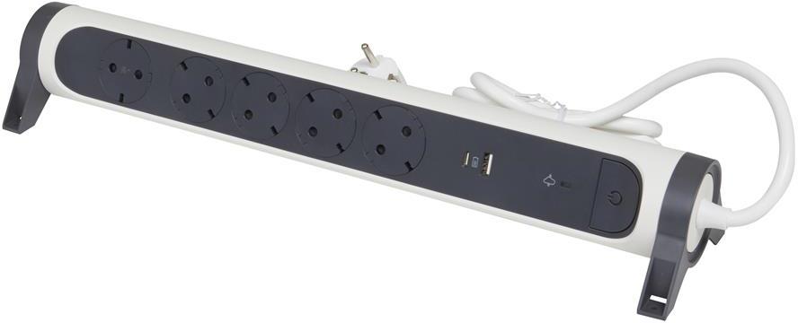 Разклонител БЯЛ 5x2P+E с кабел 1.5 метра с гръмозащита и USB A+C 3A 15W Premium NEW Legrand