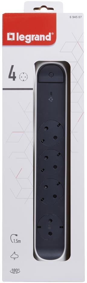 Разклонител БЯЛ 4x2P+E с кабел 1.5 метра с гръмозащита Premium NEW Legrand