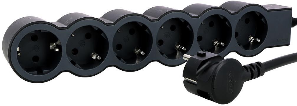 Разклонител ЧЕРЕН 6x2P+E с кабел 1.5 метра / 3x1.5мм2 Standard NEW Legrand