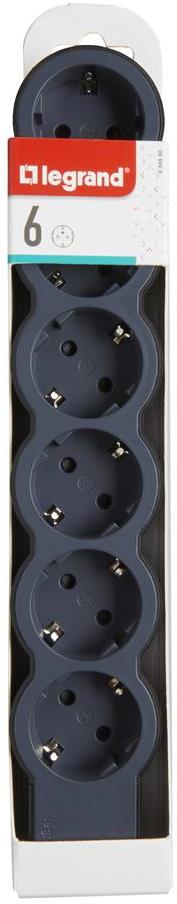 Разклонител ЧЕРЕН 6x2P+E без кабел Standard NEW Legrand