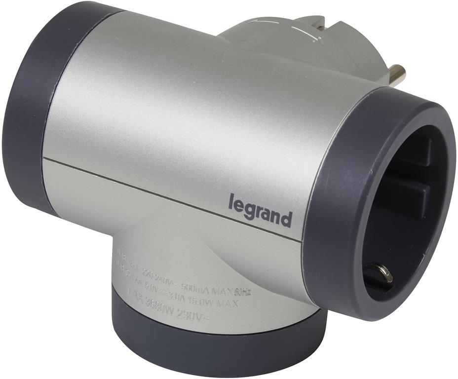 Адаптер за контакт 2х Шуко Т-образен въртящ с USB A+C алуминий NEW Legrand