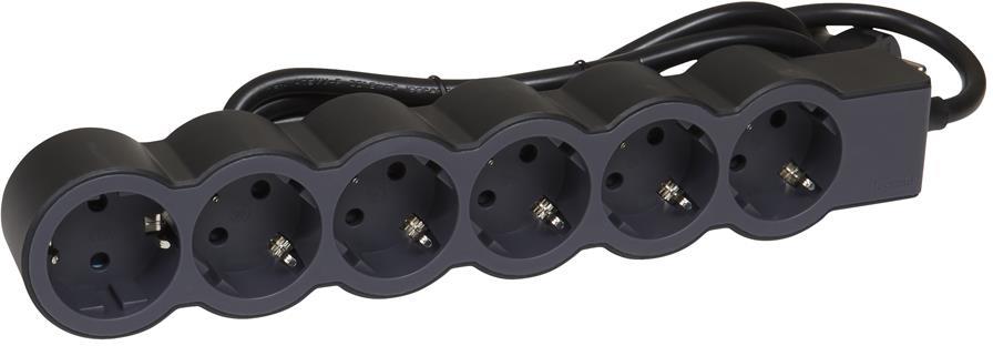 Разклонител ЧЕРЕН 6x2P+E с кабел 3 метра / 3x1.5мм2 Standard NEW Legrand