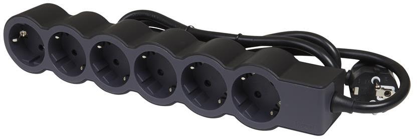 Разклонител ЧЕРЕН 6x2P+E с кабел 3 метра / 3x1.5мм2 Standard NEW Legrand