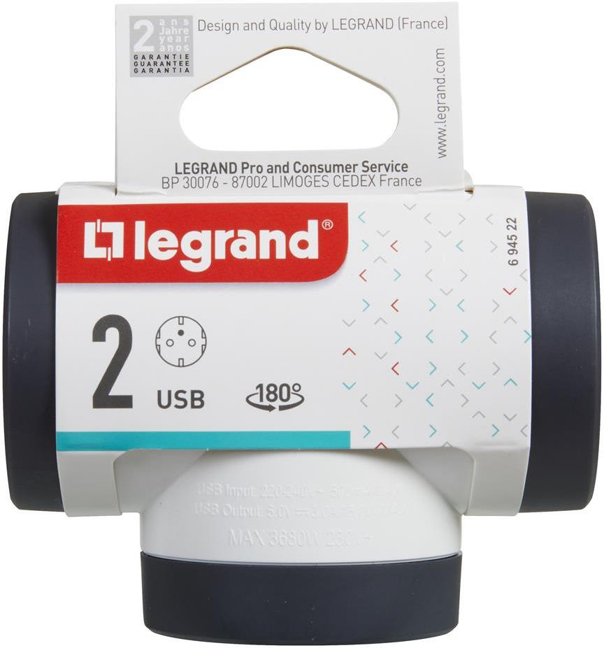 Адаптер за контакт 2х Шуко Т-образен въртящ с USB A+C бял NEW Legrand