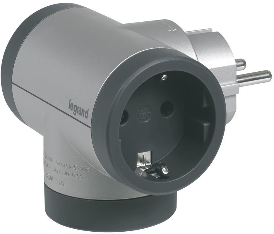 Адаптер за контакт 2х Шуко Т-образен въртящ с USB A+C алуминий NEW Legrand