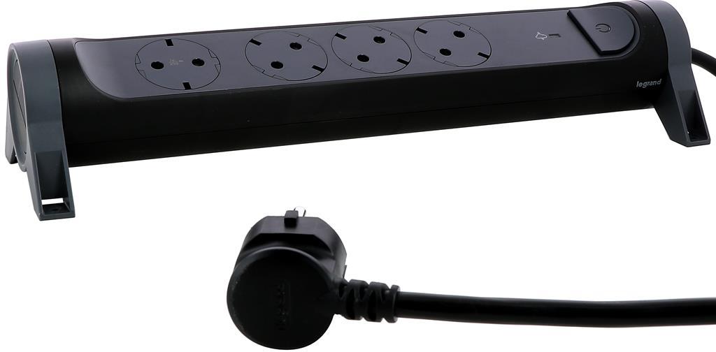 Разклонител ЧЕРЕН 4x2P+E с кабел 1.5 метра с гръмозащита Premium NEW Legrand