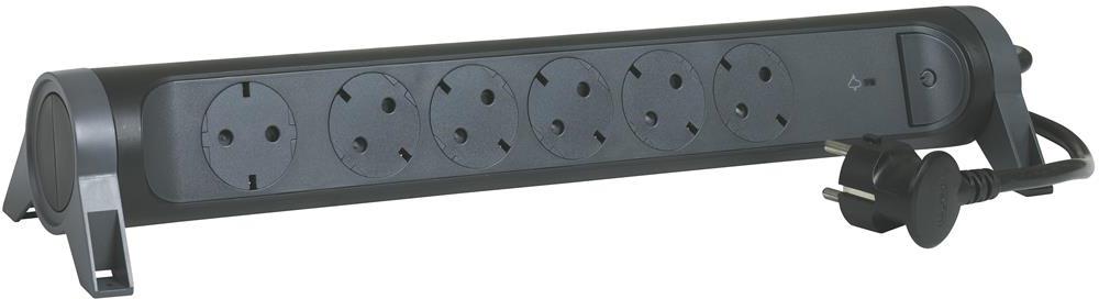 Разклонител ЧЕРЕН 6x2P+E с кабел 1.5 метра с гръмозащита Premium NEW Legrand