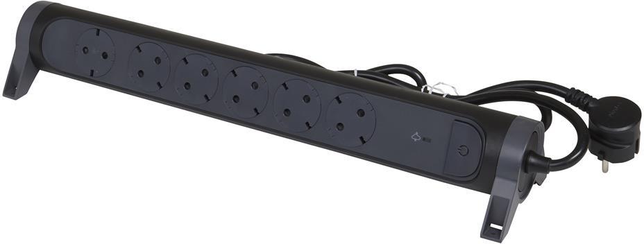 Разклонител ЧЕРЕН 6x2P+E с кабел 1.5 метра с гръмозащита Premium NEW Legrand